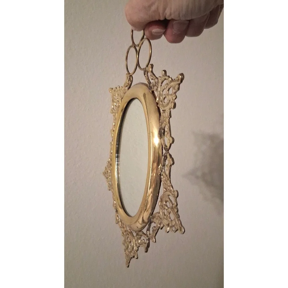 Vintage Brass Ornate Wall Mirror Rococo Baroque New in Box 9